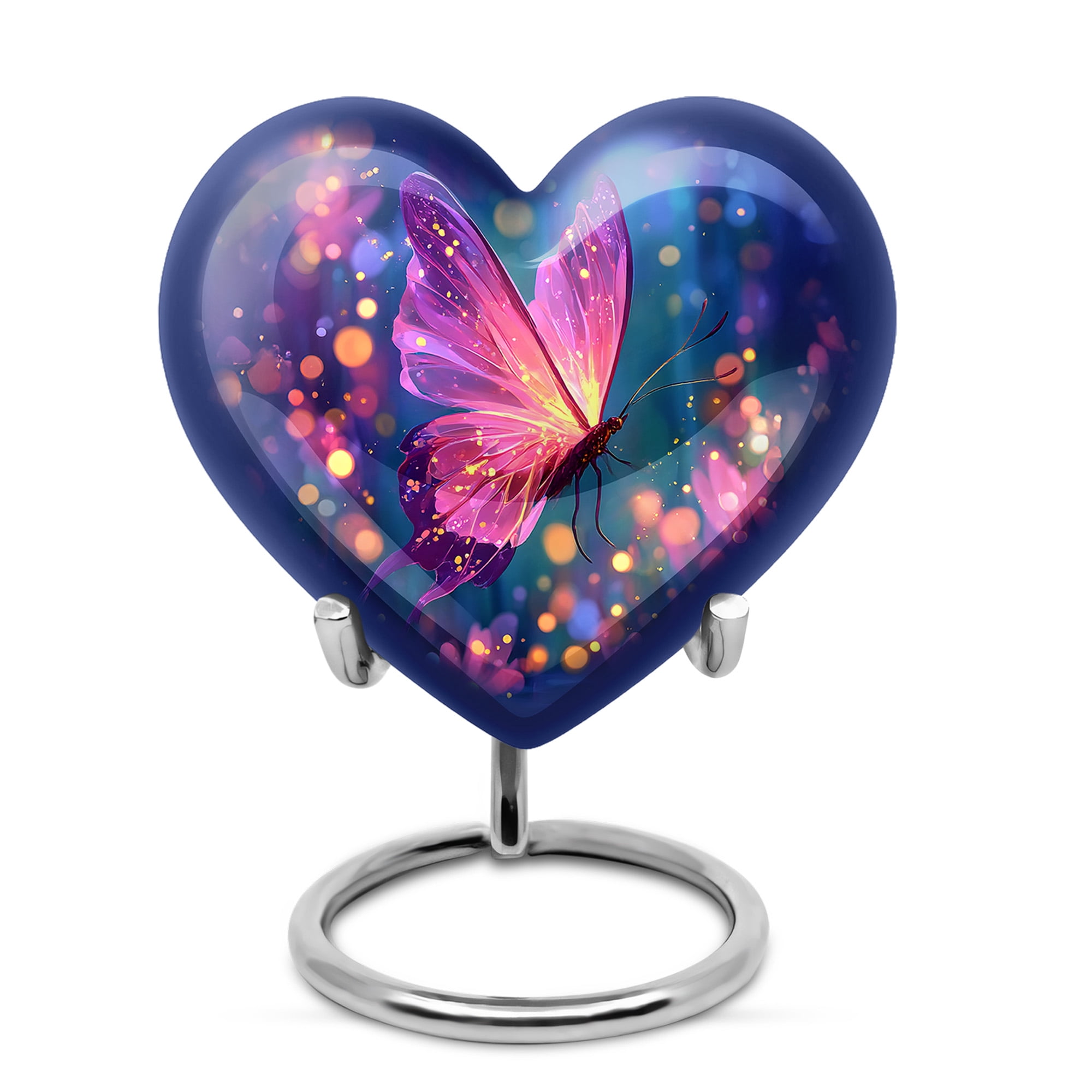 MUKTIVE Purple Butterfly Funeral Urns for Adult Ashes Men & Women, Small Urn for Ashes for Mom Cremation 3 inch, Keepsake Heart Adult Urn for Burial, Handmade Urns for Male & Female