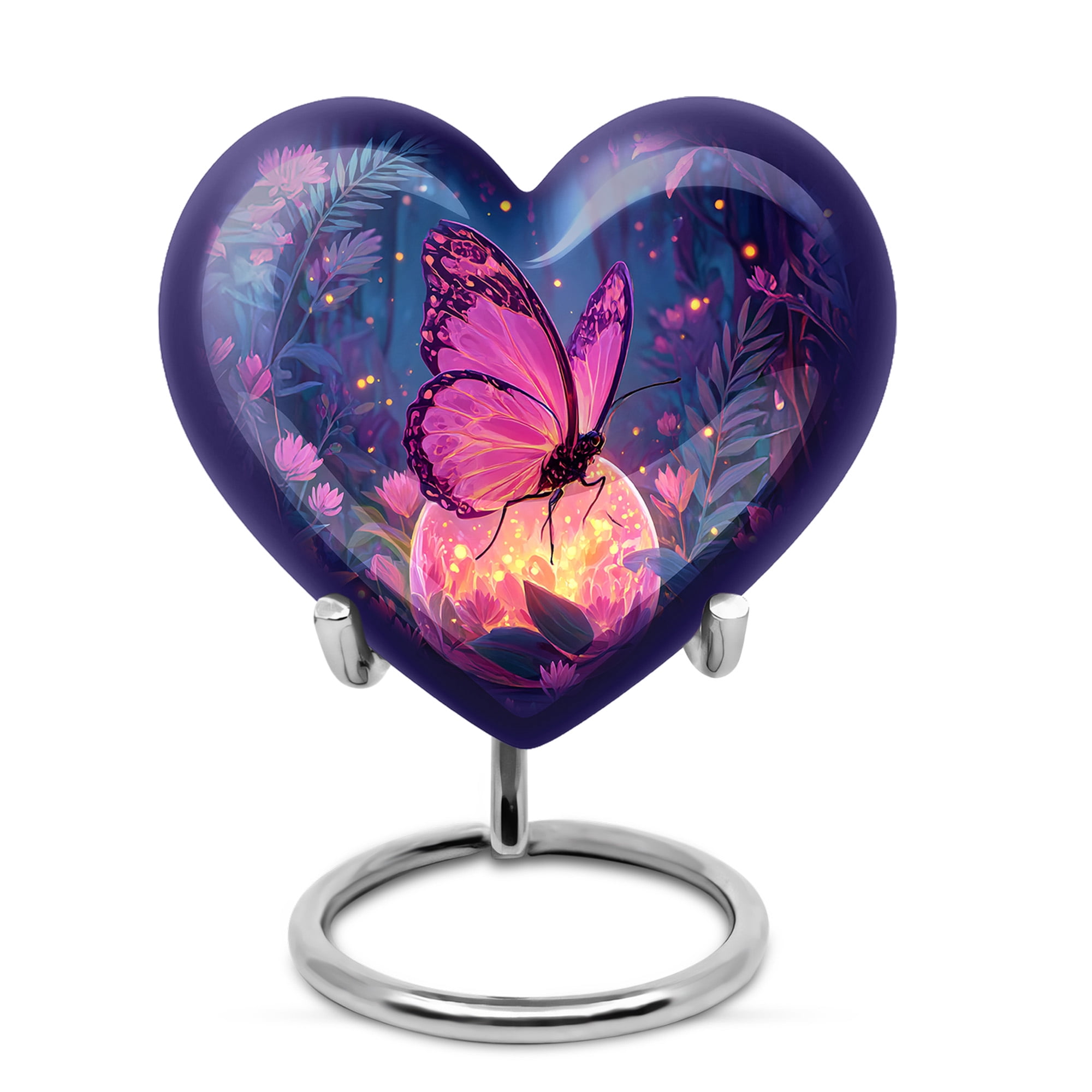 MUKTIVE Purple Butterfly Keepsake Heart Urn for Ashes for Men & Women, Purple Flower Cremation Urns for Human Ashes, Handcrafted Gift for Loss of Family, 3 Inch Small Blue Cremains Ash Holder