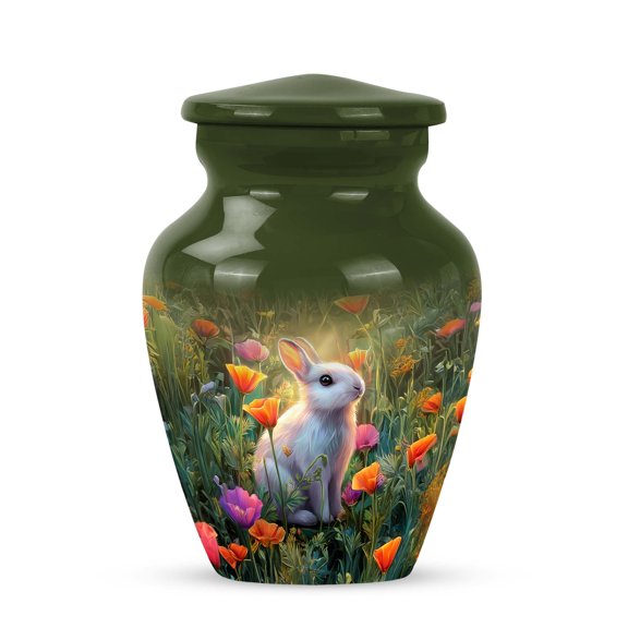 MUKTIVE Rabbit Colourful Flower Burial Urn for Ashes Adult Mom & Dad, Keepsake Green Memorial Urns for Husband and Wife, Little Urns for Funeral, Cremation Urn for Male & Female, 3 Inch