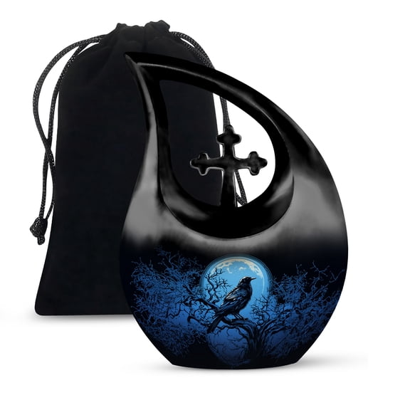 MUKTIVE Raven Memorial Burial Urn for Adult Ashes Male & Female - Black Funeral Cremation Urns for Human Ashes Grandfather - 10 Inch Large Decorative Urns for Men & Women
