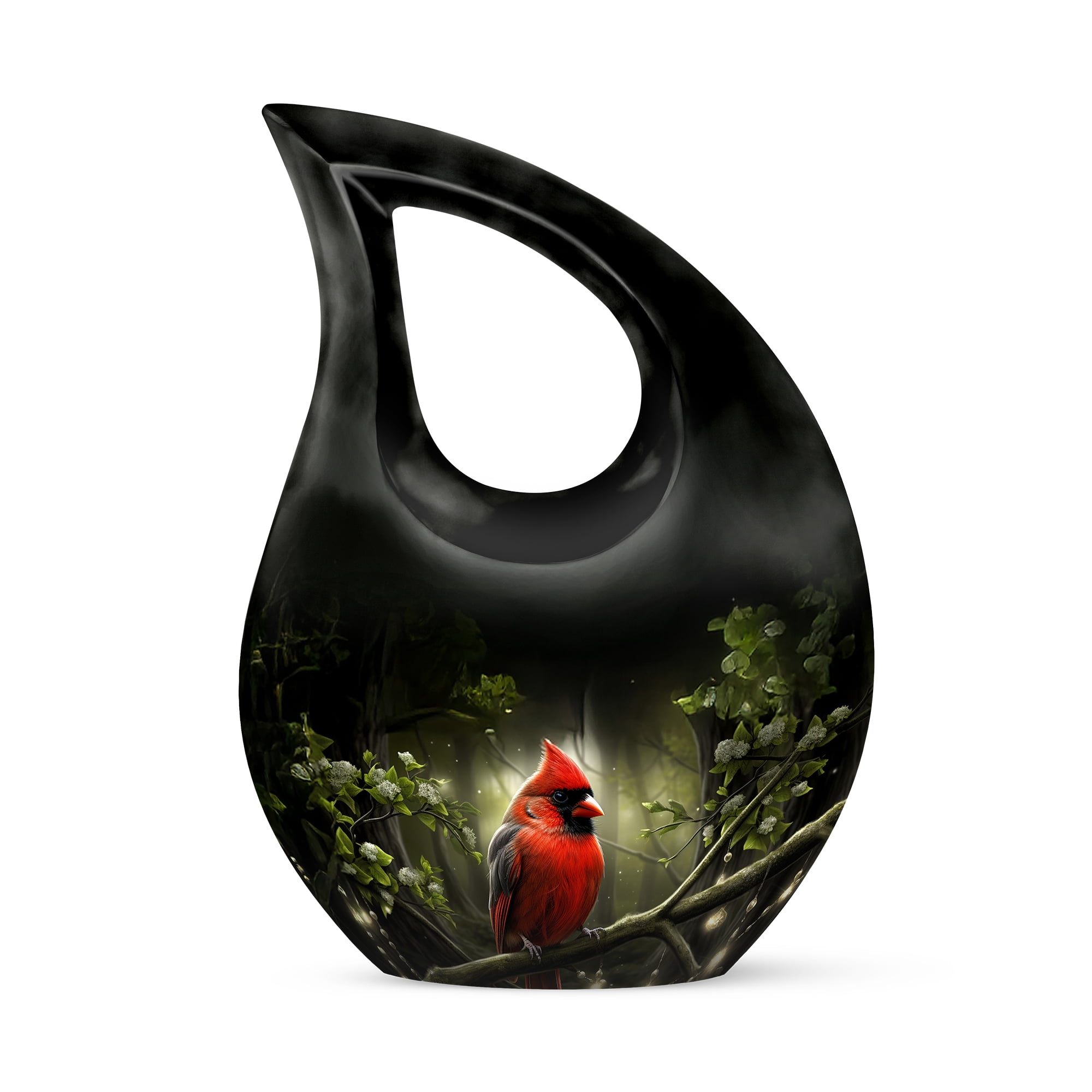 MUKTIVE Red Cardinal Large Cremation Urn for Human Ashes Male & Female - Cross Drop Black Memorials & Funerary Urns - Remembrance Gift for Loss for Dad - Cremation Ashes Holder - 10 Inch