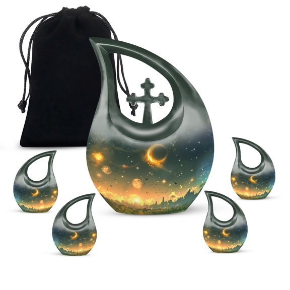 MUKTIVE Shining Moon Memorial Decorative Urns for Human Ashes, Decorative Urn for Ashes for Mom & Dad, Combo Set, (1 Large 10 ", 4 Keepsake 3 ")