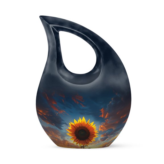 MUKTIVE Sunflower Decorative Urn for Human Ashes Grandpa & Grandma - Cremation Large Memorial Urns for Ashes Mom & Dad - Blue Urns for Male & Female - Funeral Urn for Cross Drop 10 Inch