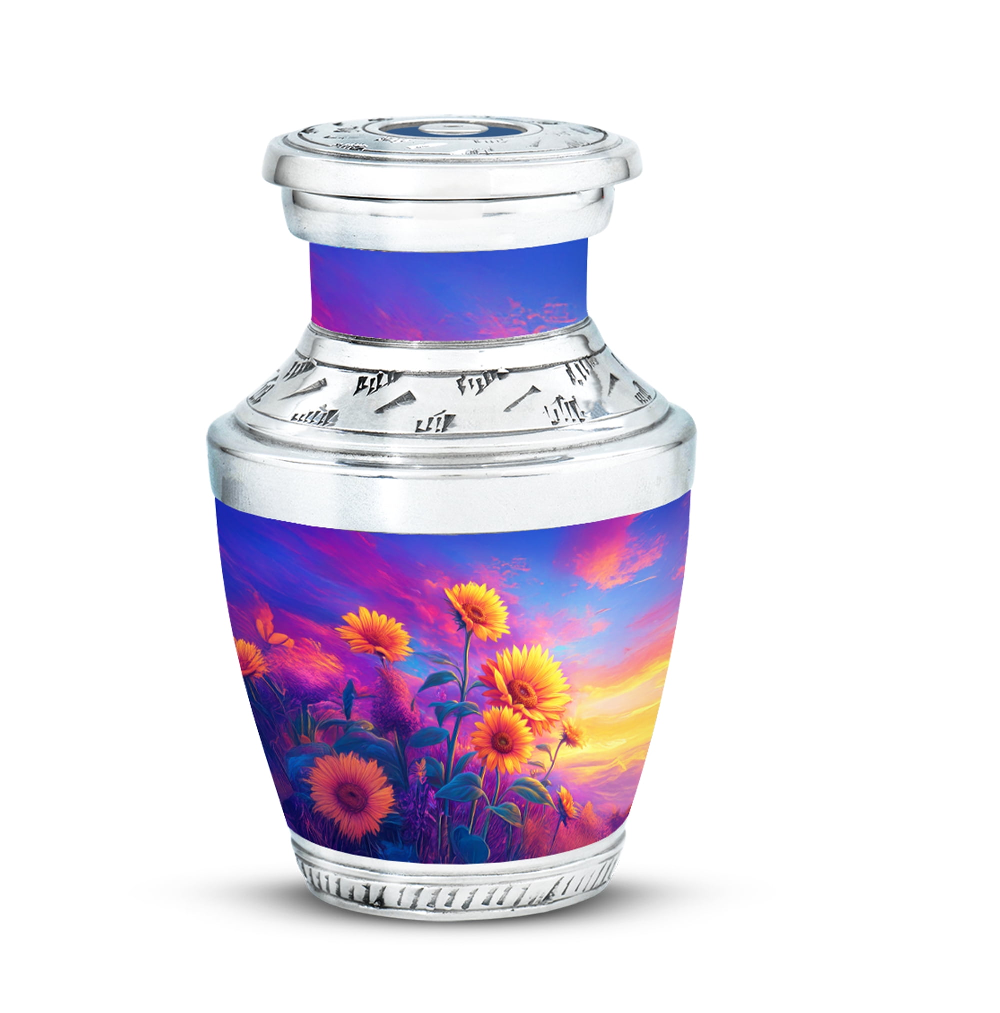 MUKTIVE Sunflowers Cremation Urns for Adult Female, Memorial Purple Ashes Holder, Keepsake Funeral Urn for Ashes Adult Female, Mini Urn for Mom & Dad Burial, 3 Inch