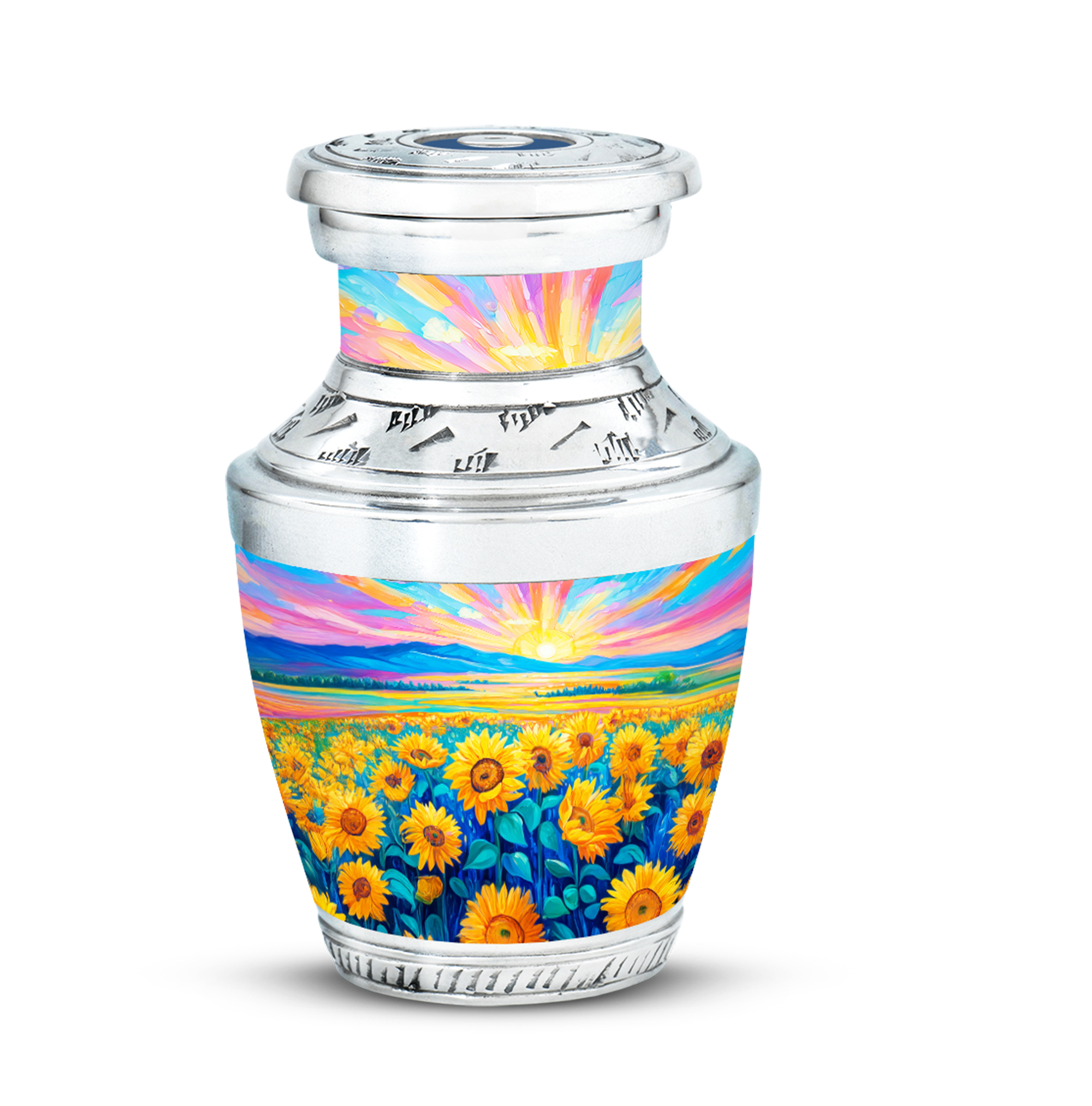 MUKTIVE Sunflowers Decorative Urns for Human Ashes Adult Female & Male, Blue Cremation Mini Urns for Human Ashes for Loved Ones, Keepsake Memorial Funeral Gift, 3 Inch