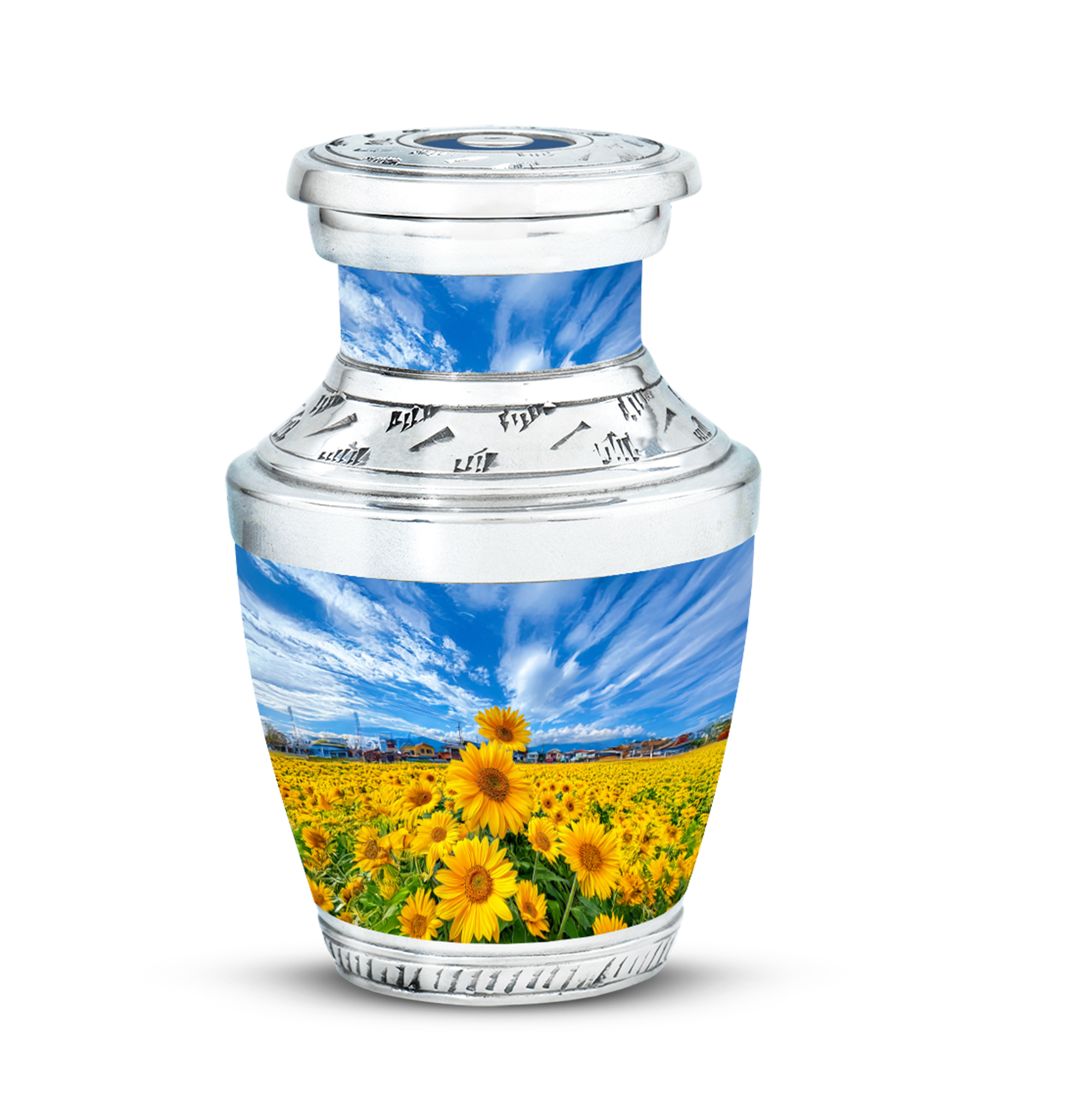 MUKTIVE Sunflowers Handcrafted Men Cremation Urns for Ashes for Funeral & Burial, Keepsake Blue Urns for Human Ashes Adult Female & Male, 3 Inch, 3 Cubic Inches Capacity