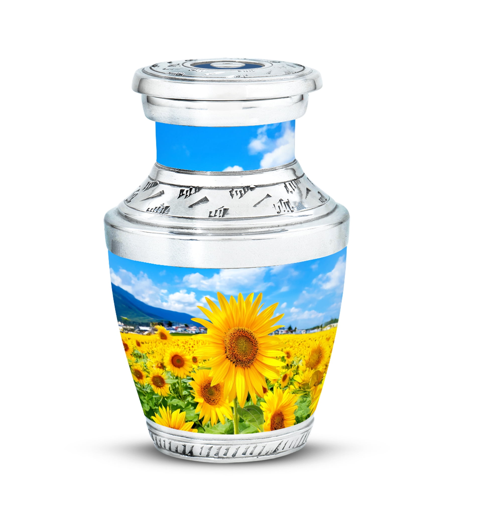 MUKTIVE Sunflowers Memorial Blue Urns for Adult Human Ashes, Burial Urns for Father & Mother Cremation, Keepsake Cremains Ash holder 3 Inch