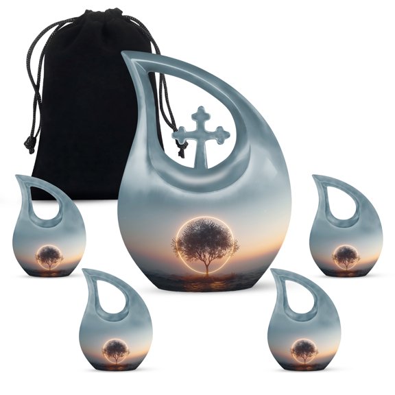 MUKTIVE Sunset Cremation Urns for Human Ashes Adult Combo Sets, Funeral Urns for Adult Ashes Men, Ash Holder, Sympathy Gifts for Loss(1 Large 10 ", 4 Keepsake 3 ")