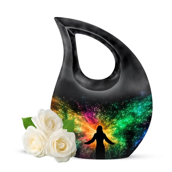 MUKTIVE Tear Drop Urns for Human Ashes - Angel Urns for Human Ashes - 10 Inch - Black Cremation Urn - Memory Box for Larges - Grandma Memorial Cremains Containers