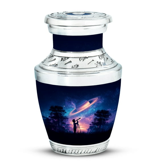 MUKTIVE Telescope Funeral Urns for Dad Ashes, Memorial Blue Keepsake Urns for Adult Male & Female, Decorative Child Urn, Mini Cremation Urn, 3 Inch