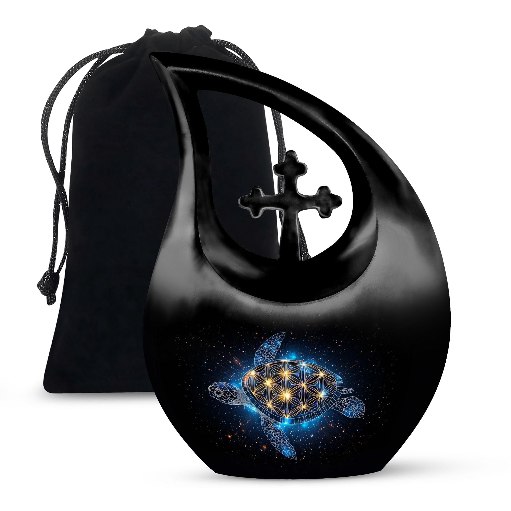 MUKTIVE Tortoise Cremation Urns for Human Ashes Large - Cross Drop Burial & Funeral Urn for Ashes for Men - Remembrance Gift for Loss - Memorials & Funerary Cremains Holders, 10 Inches