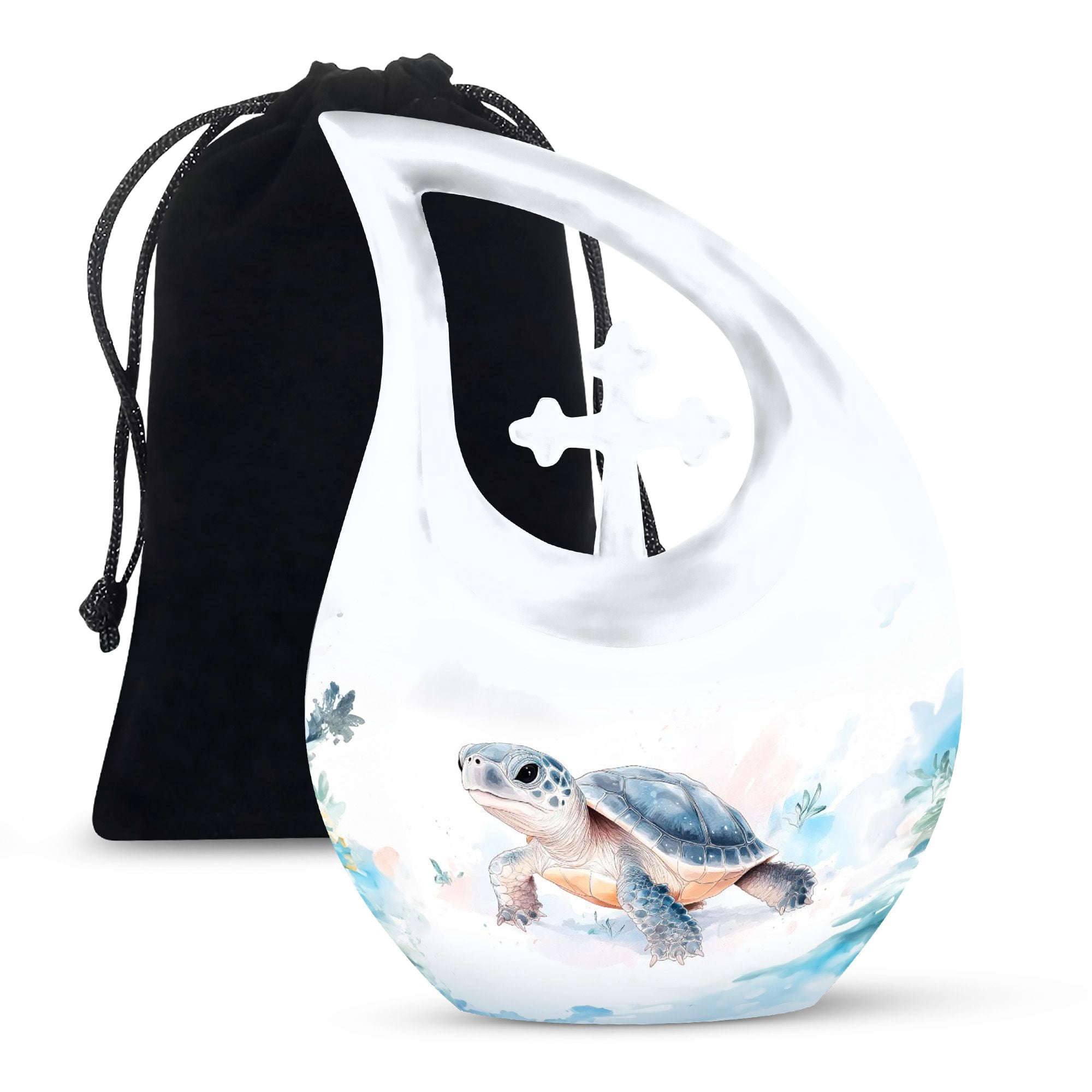 MUKTIVE Tortoise Memorial Large Urns for Human Ashes - Tear Drop Urns for Human Ashes - Large Adult Cremation Urn - White Funeral Decorative for Female & Male - 10 Inch