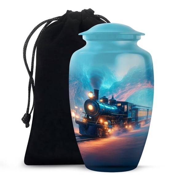 MUKTIVE Train Cremation Urns for Men & Women, Cave Urn for Ashes Adult Male for Cremation, Aqua Blue Large Urns for Mom & Dad, Memorial Female Funeral Gift, 10 Inch