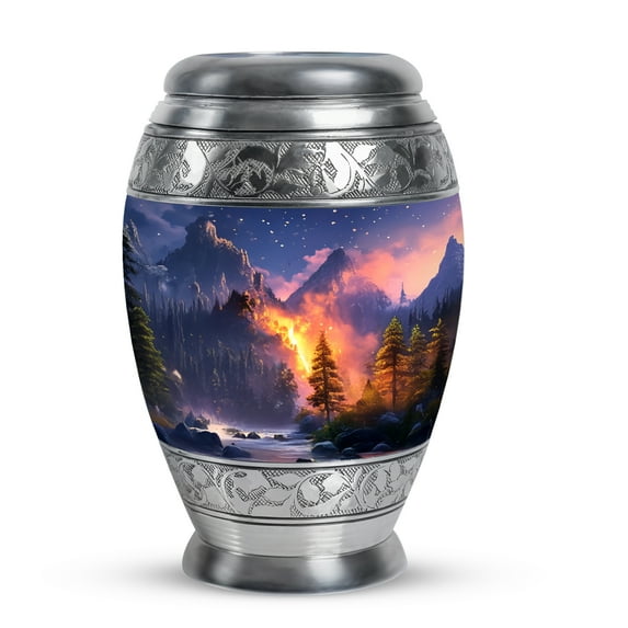 MUKTIVE Waterfall Keepsake Cremation Urns, Mountain Urn for Women Ashes Adult Man, Blue Burial Urns for Adult Male & Female Ashes, Forest Cremains Containers, Funeral Gift for Loss Son (3 Inch)