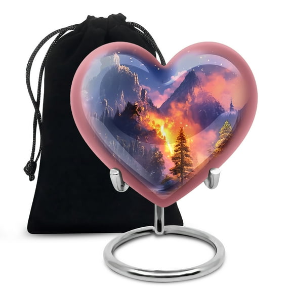 MUKTIVE Waterfall Large Cremation Urns for Human Ashes for Men, Mountain Funeral Urn for Ashes Adult Male, Memorial Blue Heart Urns, Decorative Gift for Husband & Wife, 8 Inch