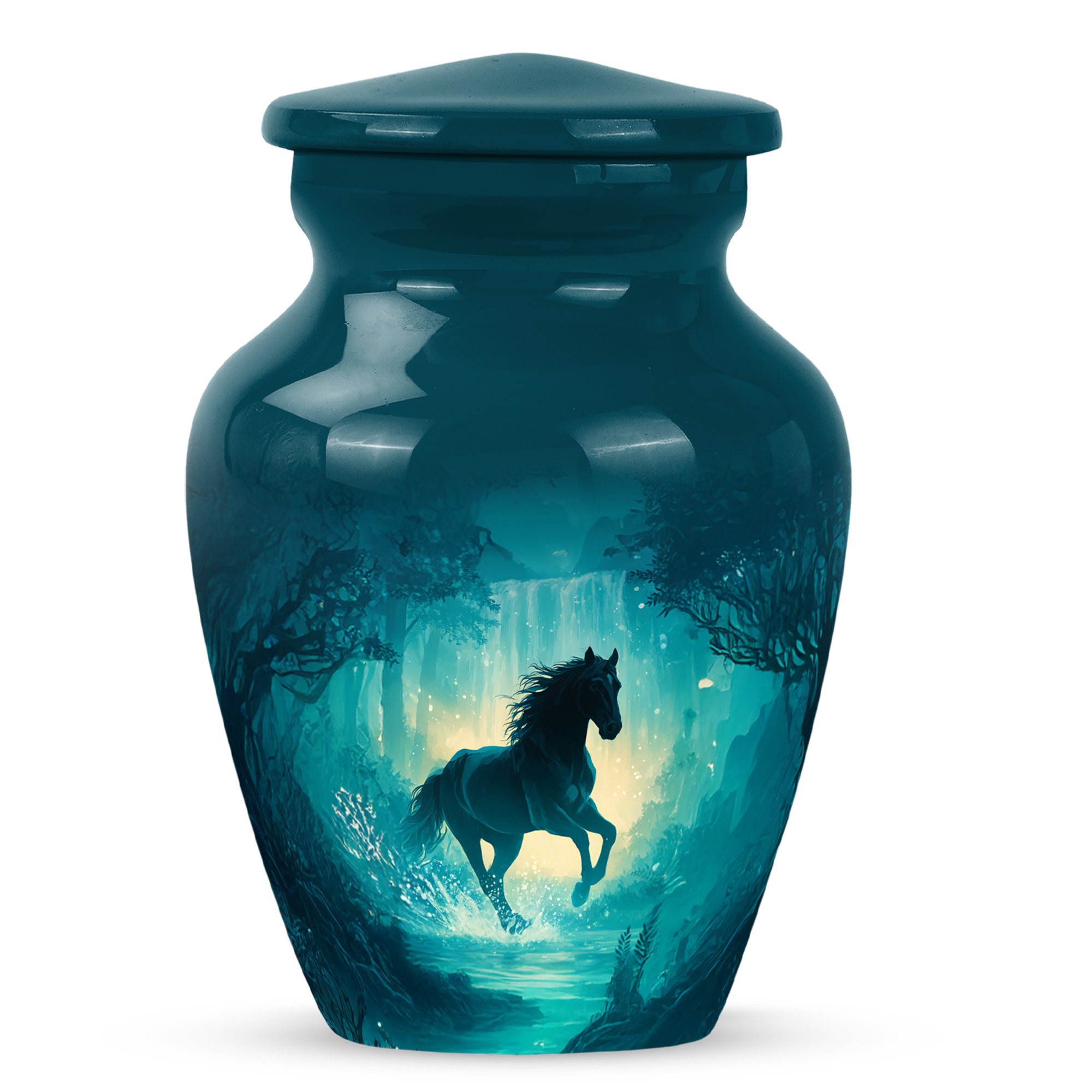 MUKTIVE Waterfall Mini Cremation Urns for Adult Male, Small Green Memorial Urns for Human Ashes Adult Man Funeral, Keepsake Horse Decorative Burial Urn, 3 Inch