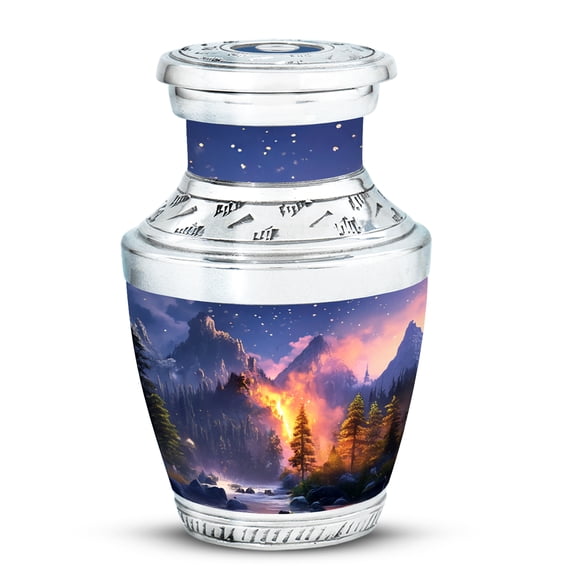 MUKTIVE Waterfall Urns for Ashes Adult, Blue Decorative Urn, Memorial Forest Urn, Unique Mountain Urns for Loved Ones Funeral, Mini Forest Portable Ash Holder for Couples, 3 Inch