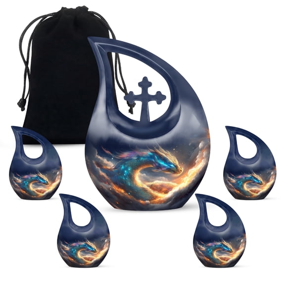 MUKTIVE White Dragon Combo Sets Urns for Human Ashes Men & Women, Burial Urns for Adult Human Ashes, Combo Set, (1 Large 10 ", 4 Keepsake 3 ")