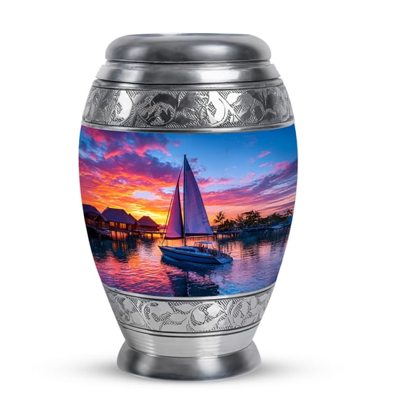 MUKTIVE Yacht Keepsake Ocean Cremation Urns for Adult Ashes Women, Mini Blue Burial Urns for Adult Male, Tiny Sunset Memorial Urn for Ashes for Women, 3 Inch