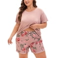 thumbnail image 1 of MUKVIK Plus Size Pajamas for Women Set, 2 Piece Womens Plus Size Short Sleeve V Neck Top and Shorts Pajama Sets with Pockets(Floral Brown 1,3X), 1 of 8