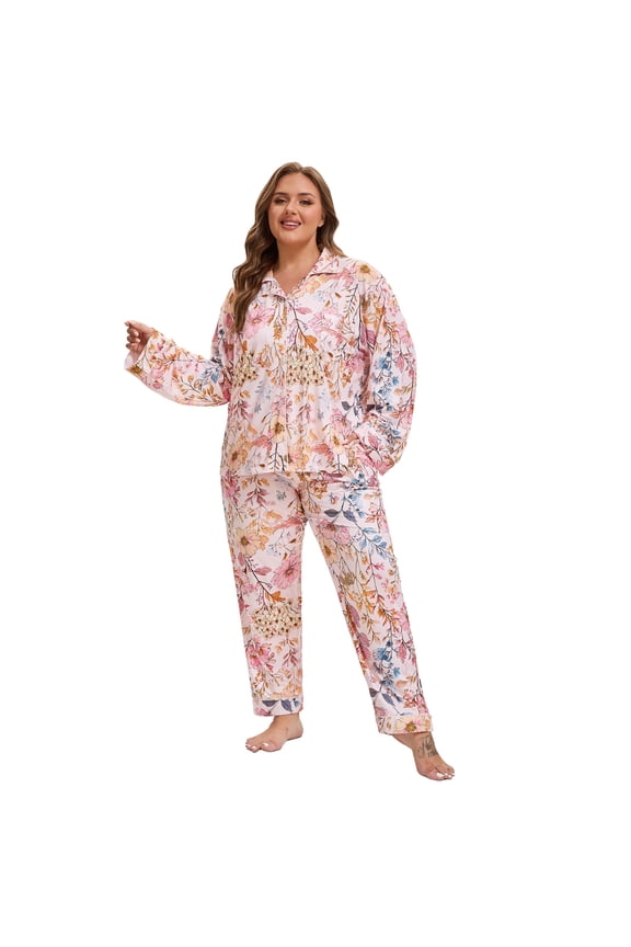 Plus Size Pajamas for Women Set Long Sleeve Button Down with Pockets