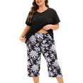 thumbnail image 1 of MUKVIK Plus Size Pajamas for Women Set, Womens Plus Size Short Sleeve V Neck Capri Pants Pajama Sets with Pockets(Floral Black 2,5X), 1 of 8