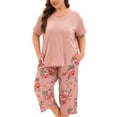 thumbnail image 1 of MUKVIK Plus Size Pajamas for Women Set, Womens Plus Size Short Sleeve V Neck Capri Pants Pajama Sets with Pockets(Floral Brown 1,3X), 1 of 8