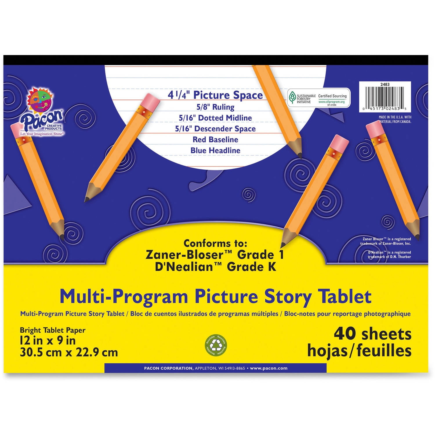 The Teachers' Lounge®  Sulphite Handwriting Paper, Dotted Midline, Grade  1, 5/8 x 5/16 x 5/16 Ruled Long, 10-1/2 x 8, 500 Sheets Per Pack, 2  Packs
