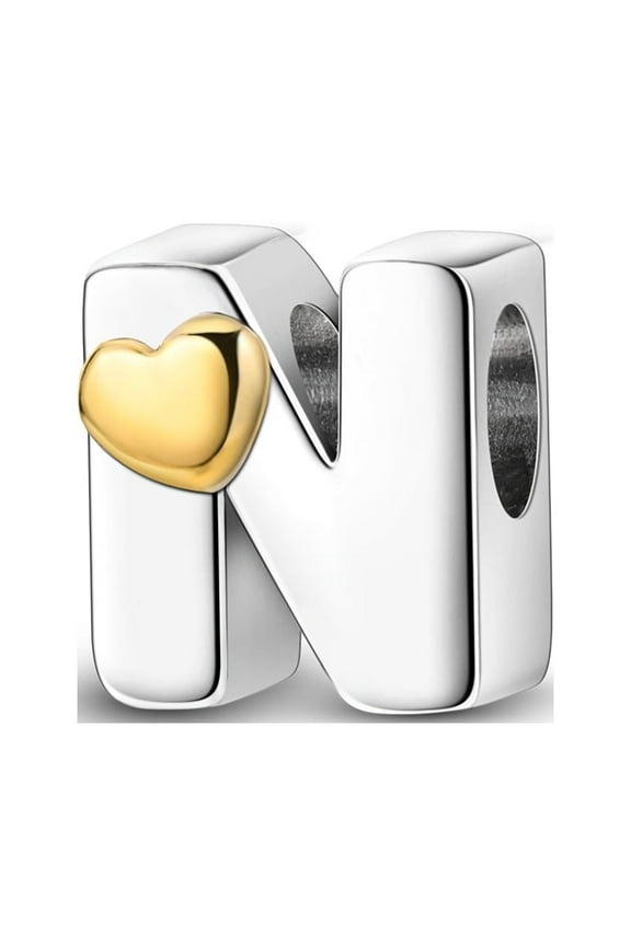 925 Sterling Silver Alphabet Initial Letter Charms Golden Heart for Women Gift Jewelry Making