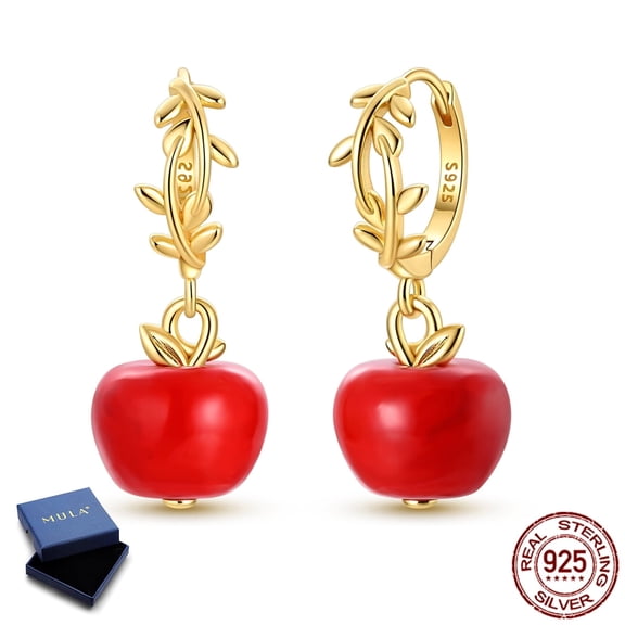 MULA 925 Sterling Silver Apple Tree Branch Hoop Earrings for Women, Hypoallergenic Jewelry Birthday Gift with Box