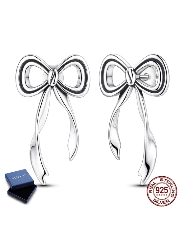 925 Sterling Silver Bow Stud Earrings for Women, Hypoallergenic Smooth Jewelry Gift with Box