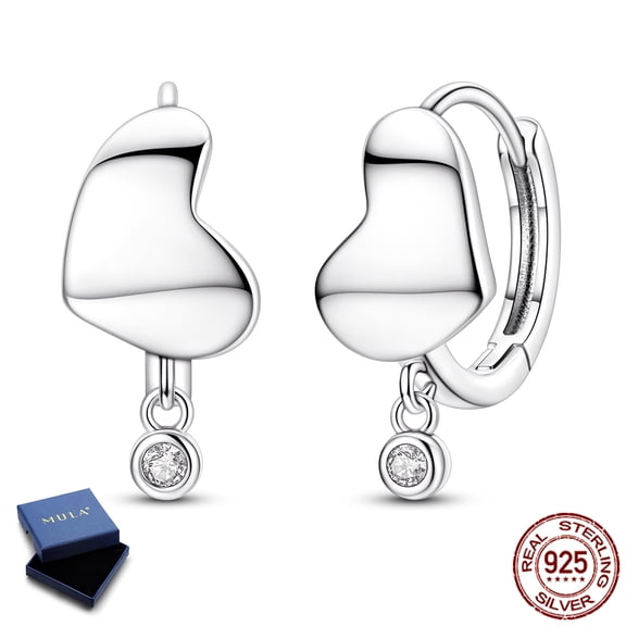 MULA 925 Sterling Silver Bright Heart-Shaped Hoop Earrings, 14mm Elegant Sparkling 5A Zircon Women's Jewelry Gift For Her