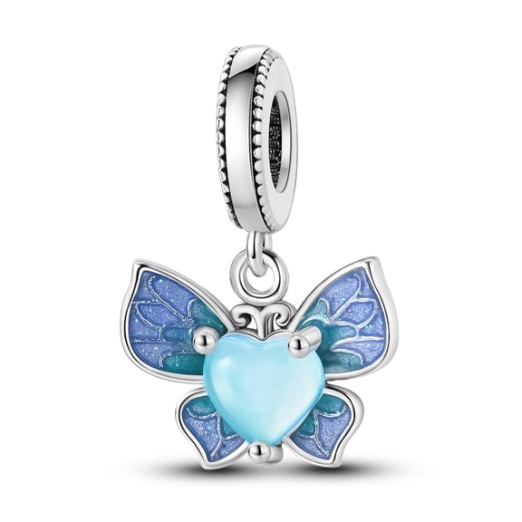 MULA 925 Sterling Silver Charm for Bracelets Necklace Blue Butterfly Dangle Women Jewelry Gift
