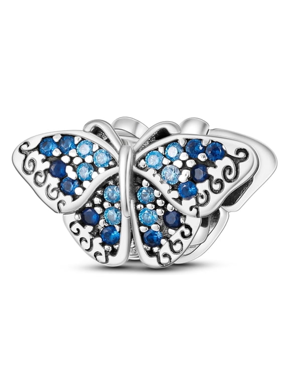 925 Sterling Silver Charm for Bracelets Necklace Blue Butterfly Dangle Women Jewelry Gift