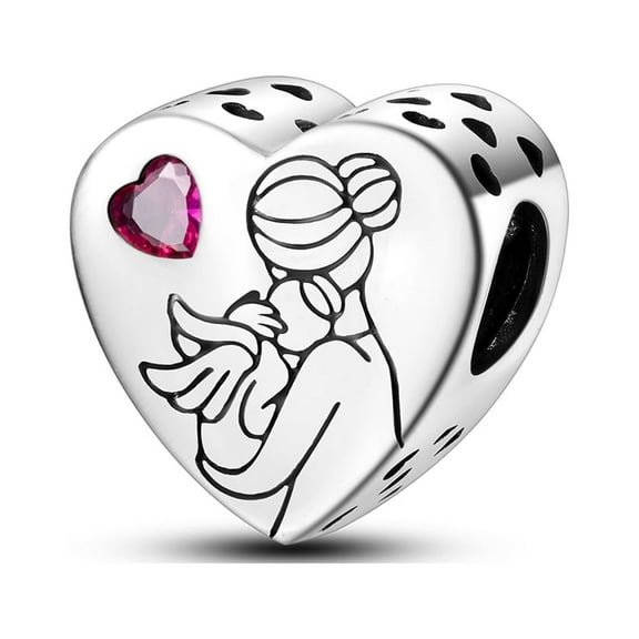 MULA 925 Sterling Silver Charms for Bracelet Angel and Mom Heart Beads Gift Women Family