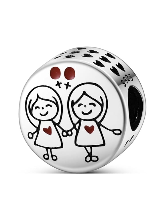 925 Sterling Silver Charms for Bracelet Best Friend Forever Round Bead Women Family