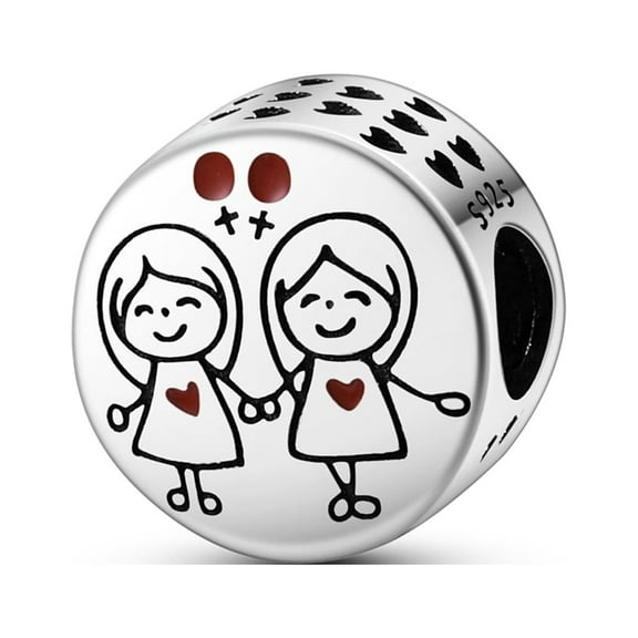 MULA 925 Sterling Silver Charms for Bracelet Best Friend Forever Round Bead Women Family