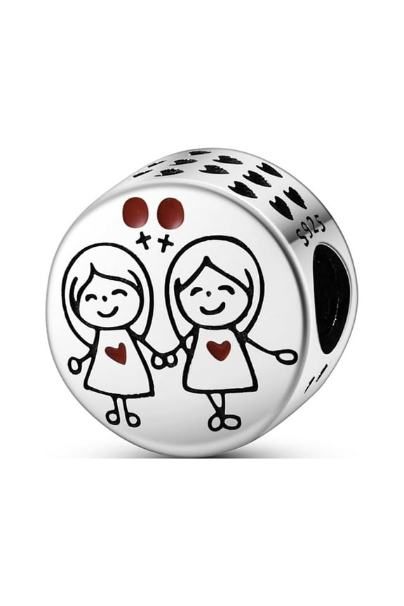 925 Sterling Silver Charms for Bracelet Best Friend Forever Round Bead Women Family