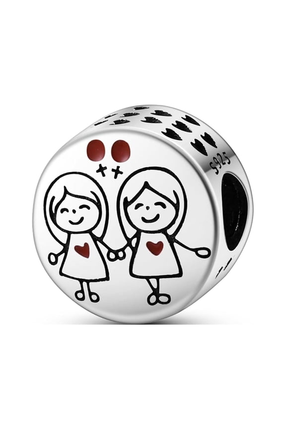 925 Sterling Silver Charms for Bracelet Best Friend Forever Round Bead Women Family