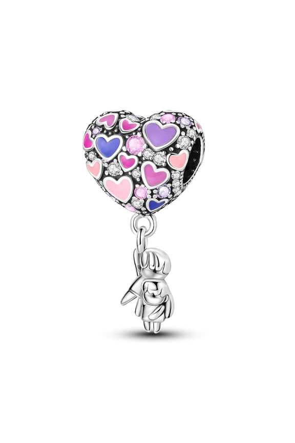 925 Sterling Silver Charms for Couple Heart Balloon Beads for Bracelet Necklace Gift for Her