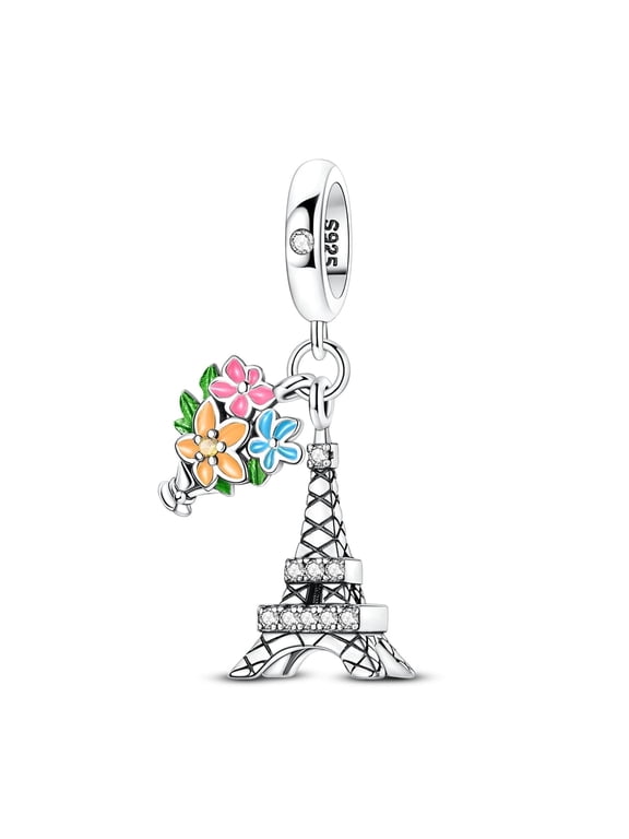 925 Sterling Silver DIY Charm AAA CZ Eiffel Tower Pendant fit Bracelet for Women Jewelry