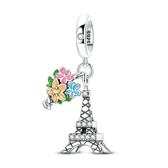 MULA 925 Sterling Silver DIY Charm 5A Zircon Eiffel Tower Pendant fit Bracelet for Women Jewelry