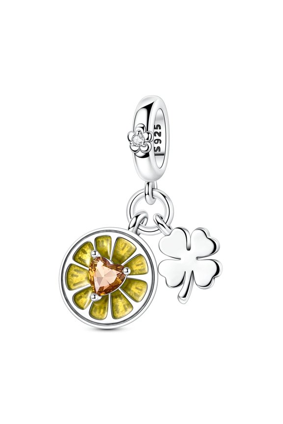 925 Sterling Silver DIY Charm 5A Zircon Fruit Clover Pendant fit Bracelet for Women Jewelry