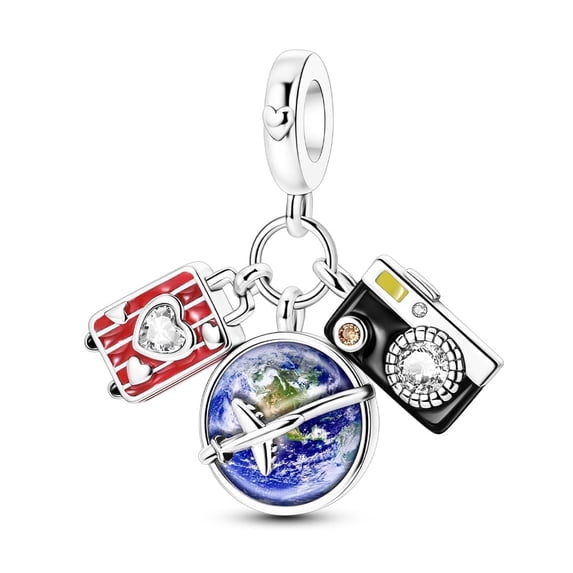 MULA 925 Sterling Silver DIY Charm 5A Zircon Luggage Earth Camera Pendant fit Bracelet for Women Jewelry