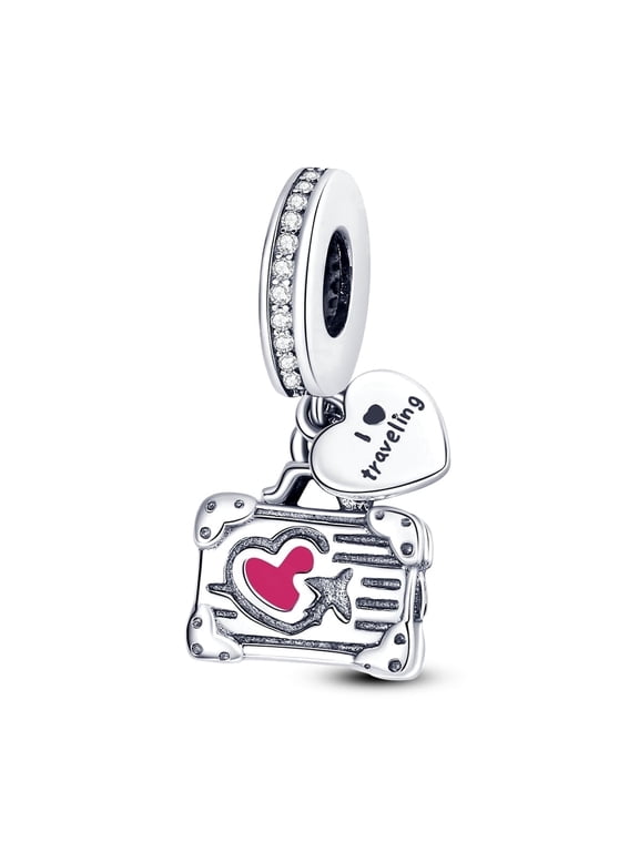 925 Sterling Silver DIY Charm AAA CZ Luggage Earth Camera Pendant fit Bracelet for Women Jewelry