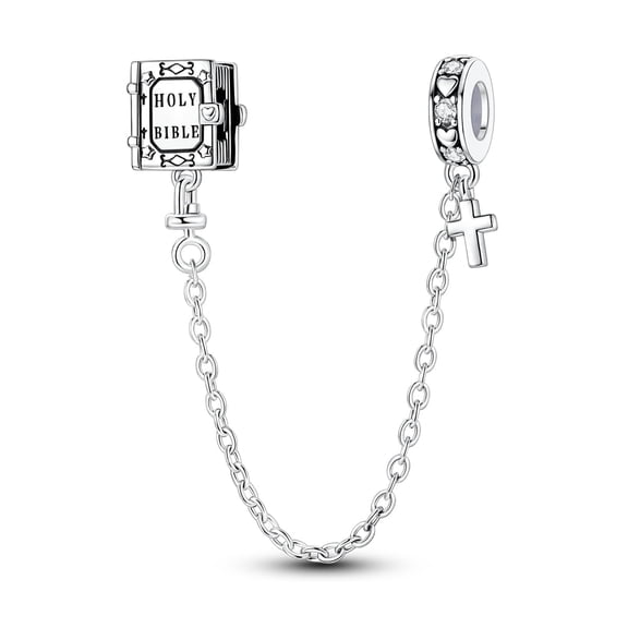 MULA Silver DIY Charm Safety Chain fit Bracelet AAA CZ Bead Cross Rubber for Women Jewelry Making