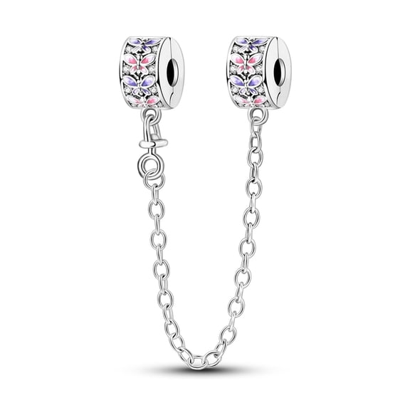 MULA 925 Sterling Silver DIY Charm Safety Chain fit Bracelet 5A Zircon Pink Purple Butterfly Fixed Clip for Women Jewelry Making