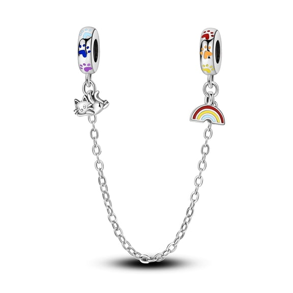MULA 925 Sterling Silver DIY Charm Safety Chain fit Bracelet 5A Zircon Rainbow Cat Rubber Stopper for Women Jewelry Making