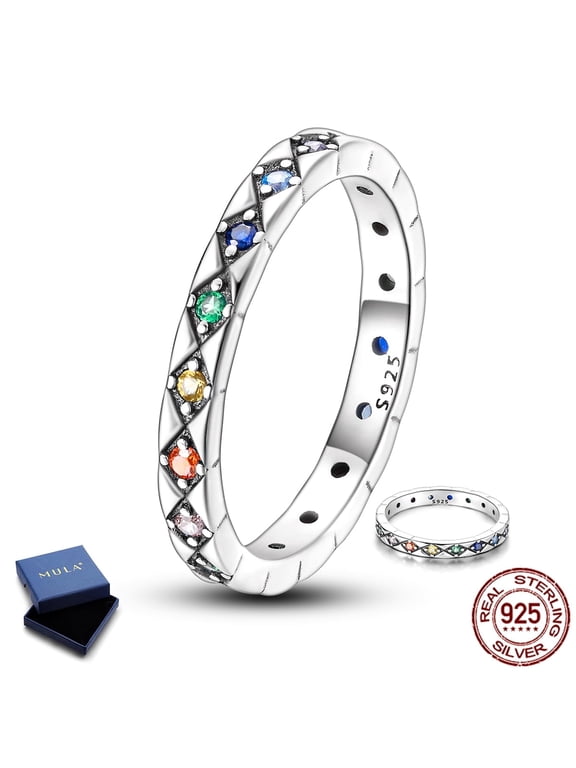 925 Sterling Silver Geometric Grid Ring, Dainty Stackable Sparkling AAA CZ Women's Jewelry Gift for Her, Size 7