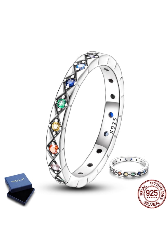 925 Sterling Silver Geometric Grid Ring, Dainty Stackable Sparkling 5A Zircon Women's Jewelry Gift for Her, Size 7